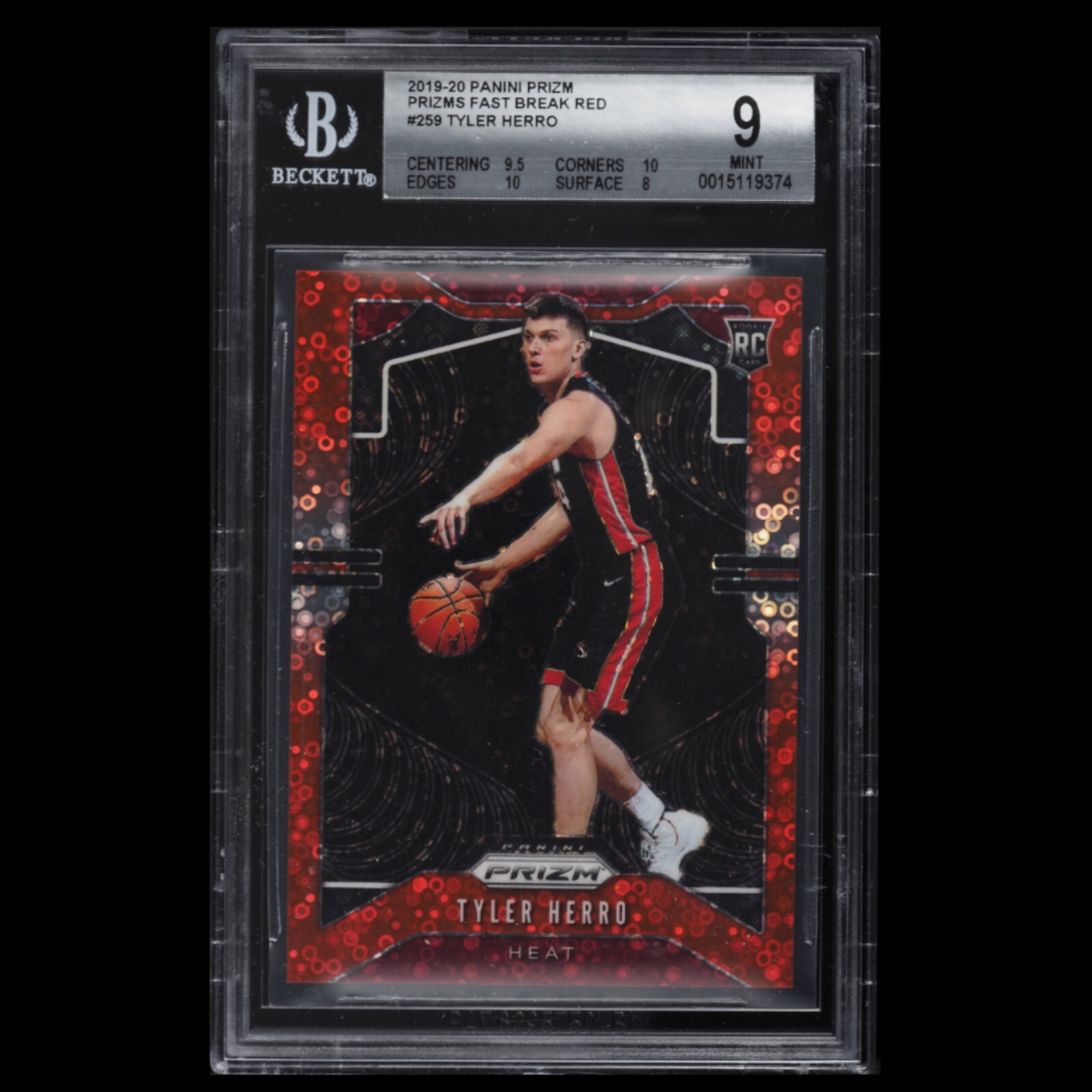2019 PANINI PRIZM FAST BREAK RED PRIZMS TYLER HERRO ROOKIE RC /125 #259 BGS 9