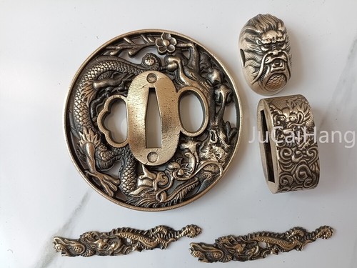 Exquisite Copper Tsuba Hand Guard Kashira Fuchi Menuki for Japan Katana Swords - Foto 4 di 7
