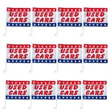 12 PACK CAR DEALER SUPPLIES  Window Clip On Flags RED USED CARS  Sale Flag