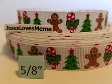 Grosgrain Ribbon Christmas Trees Candy Canes Gingerbread Man Star Holiday 5/8"