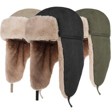 Winter Windproof Aviator Cap Faux Fur with Earflap Russian Dad Hat for Men Women