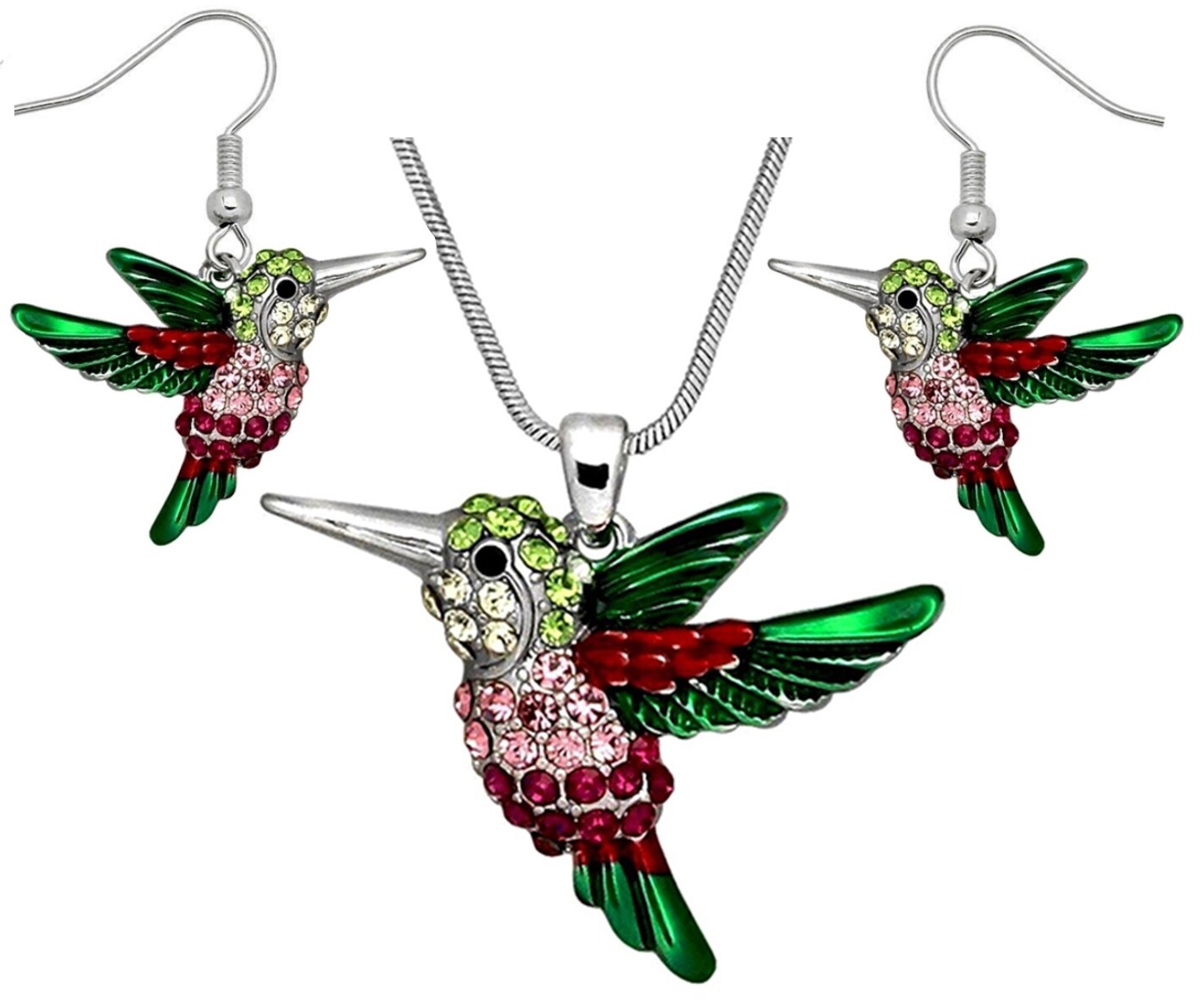 Gorgeous Hummingbird Necklace Earring Set Gift Boxed Fast Shipping Bird Theme