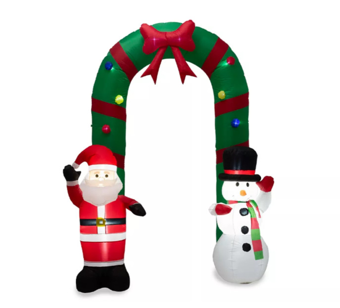 Winter Wonder Lane 8 Ft Inflatable Santa & Snowman Arch Pre-Lit LED Christmas