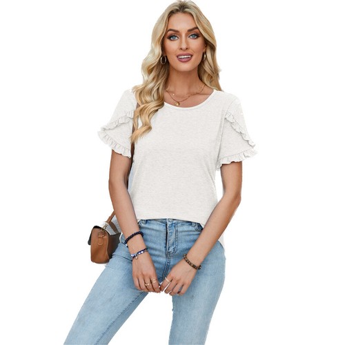 Blusas túnica suelta estampado floral lindas manga corta ganchillo encaje cuello redondo - Imagen 7 de 32