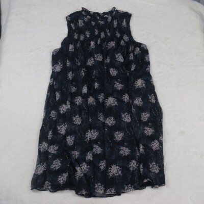 Joie Baltic Print Sleeveless Sheer Overlay Blue Mini Dress Women's Size Large