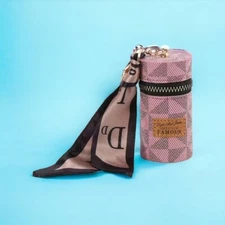 Mini Keychain Bucket Lipstick Bag Cute Fashion Key Tag Pink Checkered Zip New