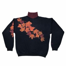 Vintage Autumnal Navy Blue Jumper With Leaves...