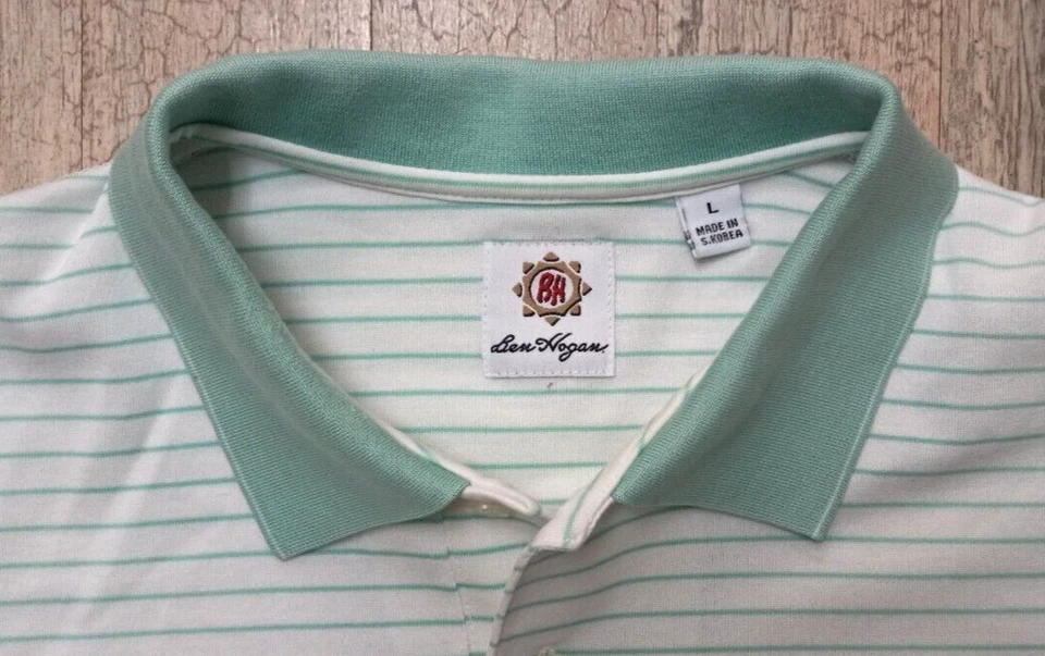Ben Hogan большой зеленый и белый в полоску коротким рукавом гольф рубашка-поло Crown этикетка - Изображение 2 из 4
