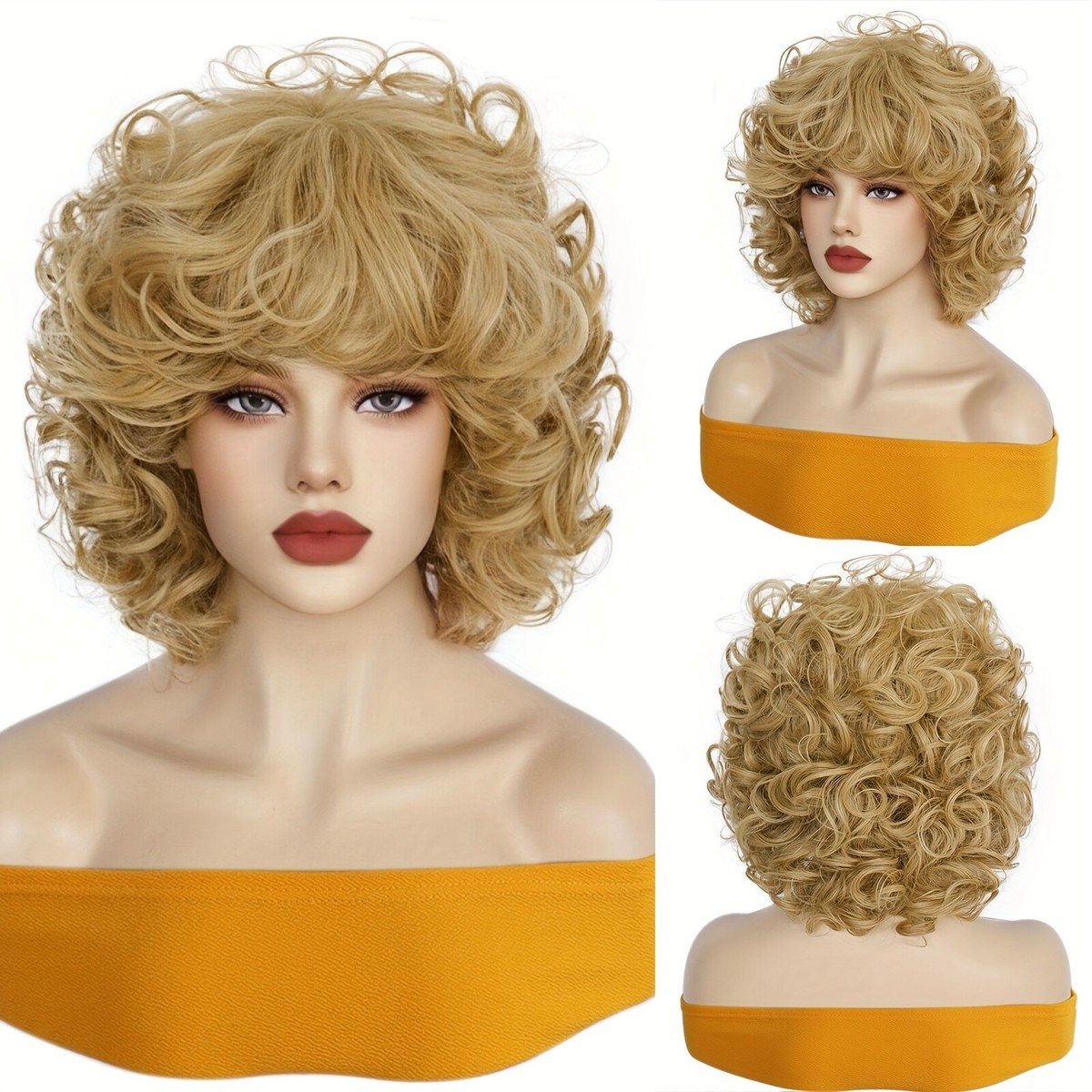 Curly Bob Wavy Wig Halloween Short Copper Ginger Synthetic Natural Wavy Wigs Hair Orange  main image 3