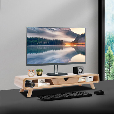 Modern Bamboo Monitor Stand with Drawer, Ergonomic Height Riser 11.5 cm