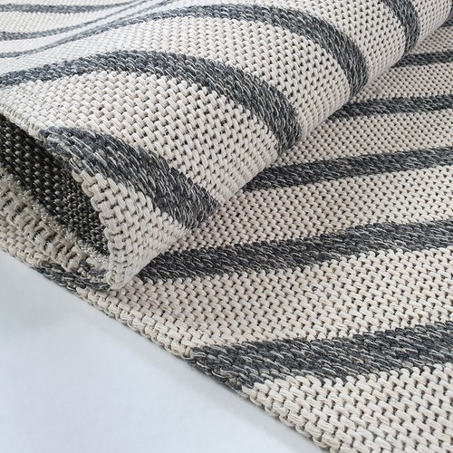 Cream Geometric Rug 100% Cotton Large Small Modern Striped Woven Washable Mat - Picture 4 of 41