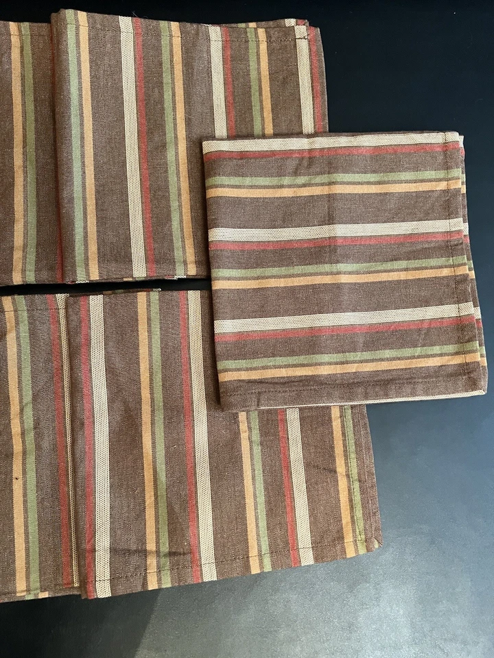 Juego de 7 servilletas de mesa de tela a rayas colores de otoño diseños de parques abedul de río NUEVO Foto 3 de 4