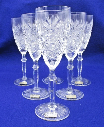 6 Vintage Wittwer Paris Pure Handmade Lead Crystal 24% Fluted Champagne Glasses