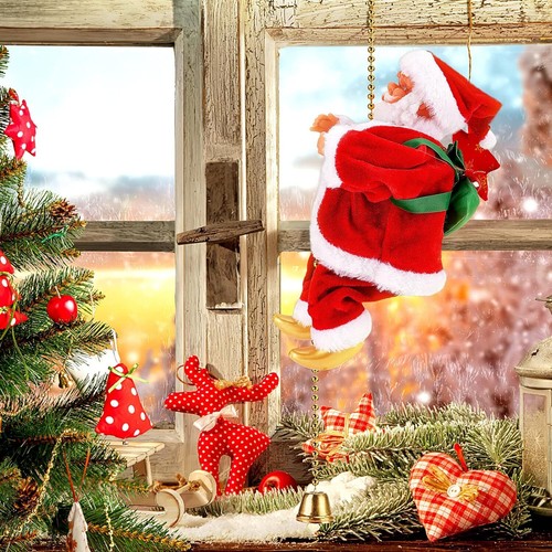 Elektrische Kletternder Weihnachtsmann mit Musik Nikolaus Puppe Weihnachtsdeko - Bild 3 von 12