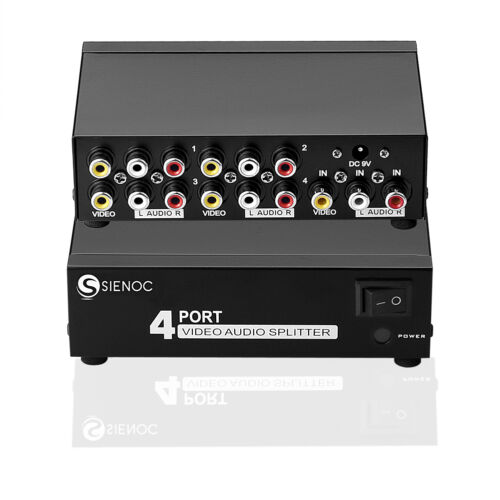 4 Port Video Audio AV 3RCA Splitter für TV Box HDTV DVD PS3 1 in 4 Ausgang - Bild 1 von 3