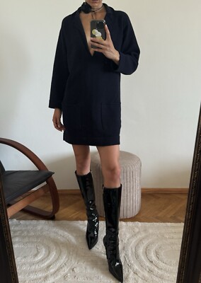 Gorgeous Authentic Chanel Navy Blue Cashmere Sweater Tunic Mini Dress Size  40 | eBay