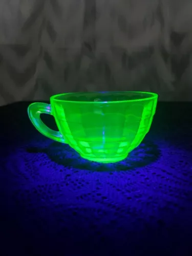 Vintage Block Optic Green Uranium Vaseline Glass Cup Coffee Tea Cup