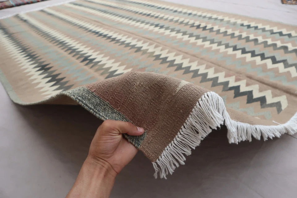 6'2x9'8 ft Afghan Kilim Rug - Gray Beige Geometric Handmade Rug- Living room Rug - Image 2 of 4