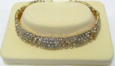 JCGY Bracelet Gold Tone Sparkly Crystal Fold Over Clasp 7" Length #5766