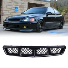 Fit For 1999-2000 Honda Civic MUG Style Front Bumper Black Mesh Grille Grill