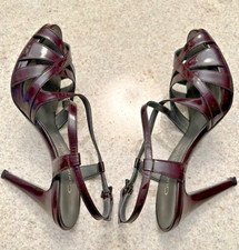 Gunmetal Vero Cuoio Plum Patent Strappy Stiletto Slingback Sandals 37