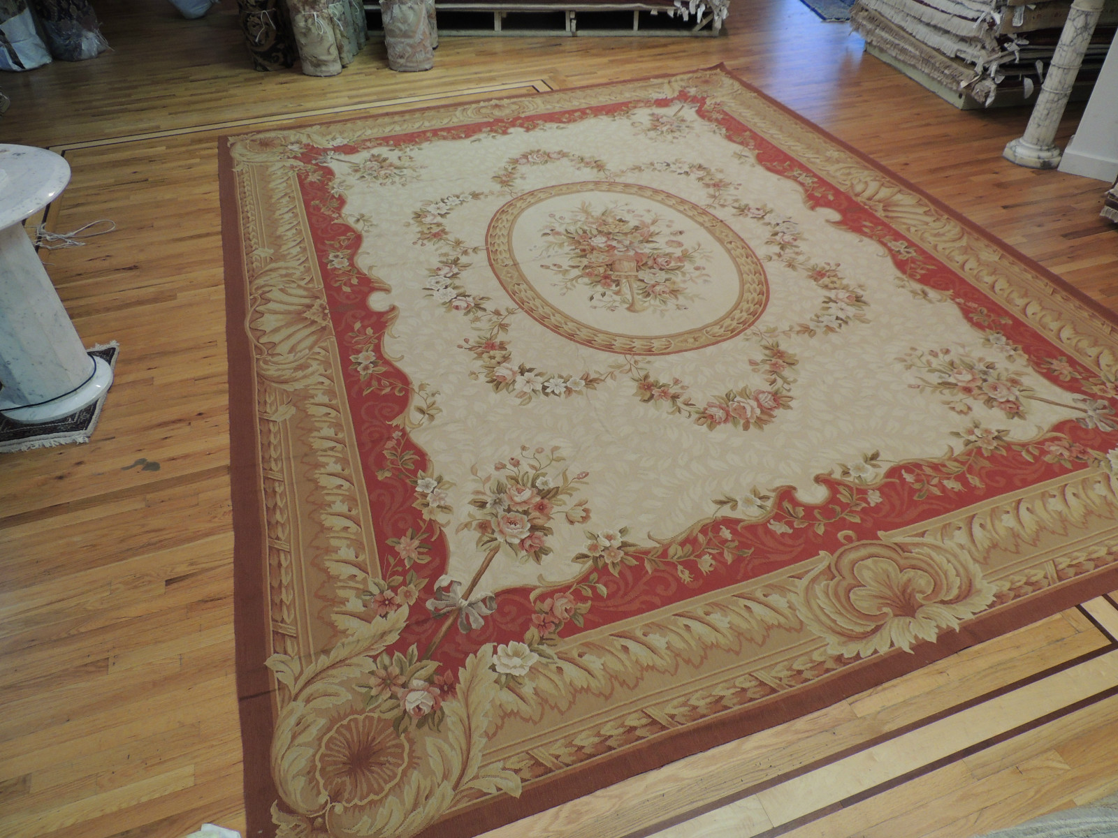 12x15 French Aubusson Style Area Rug Oriental Red Beige handknotted