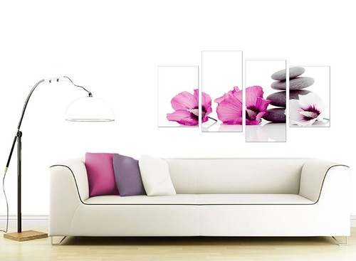 Large Pink Flower Floral Canvas Wall Art Pictures 130cm Set XL 4069 - Picture 3 of 9