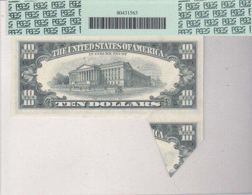 1977 $10 FRN Error Note PCGS GEM New 65 PPQ Cutting & Serial Printing Error - Picture 2 of 2