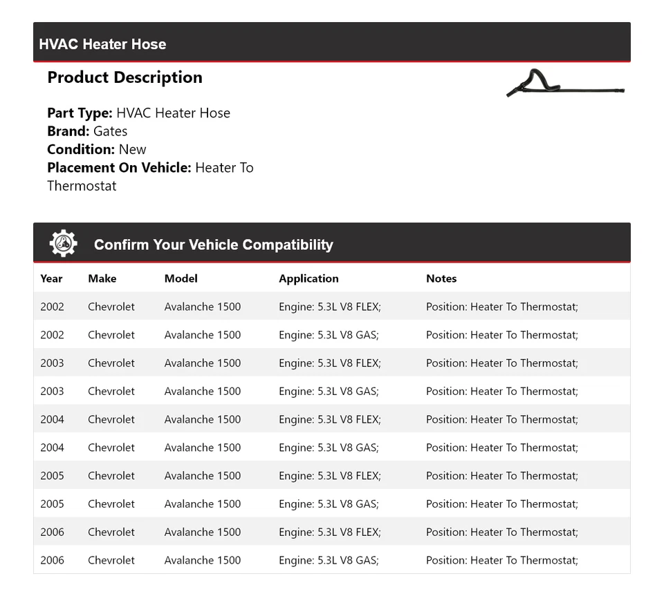 Ворота шланга отопителя и кондиционера для Chevrolet Avalanche 1500 2002-2006 годов выпуска 2003 2004 2005 годов выпуска - Изображение 2 из 3
