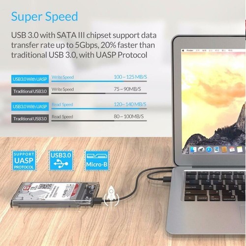 2.5" USB 3.0 SATA3 Clear Hard Drive Enclosure Caddy Case For External HDD/SSD - Photo 12/12