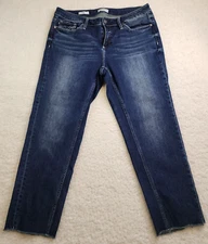 Vigoss Denim Jeans 16 Crop Fringe Medium Blue Faded Cotton Stretch Embellished