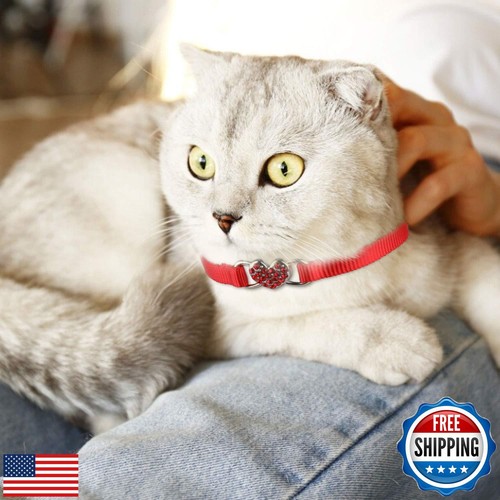 Mtliepte 2 Pcs Cat Collars Heart Bling Breakaway with Bell Nylon Adjustable f - Picture 4 of 5