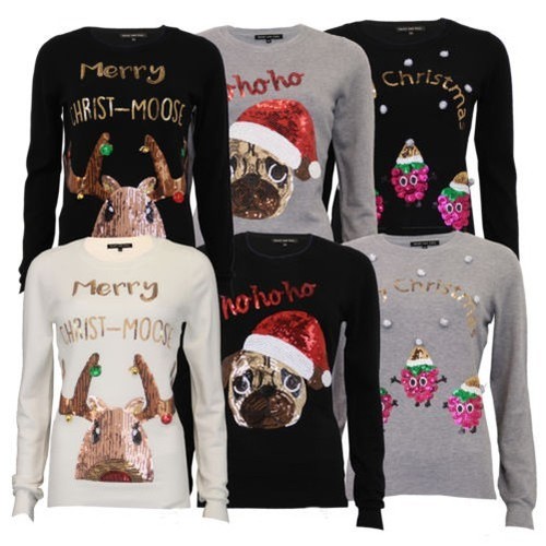 Donna Maglione Natalizio Natale Paillettes Renna Rudolf Carlino Babbo  Novità | eBay