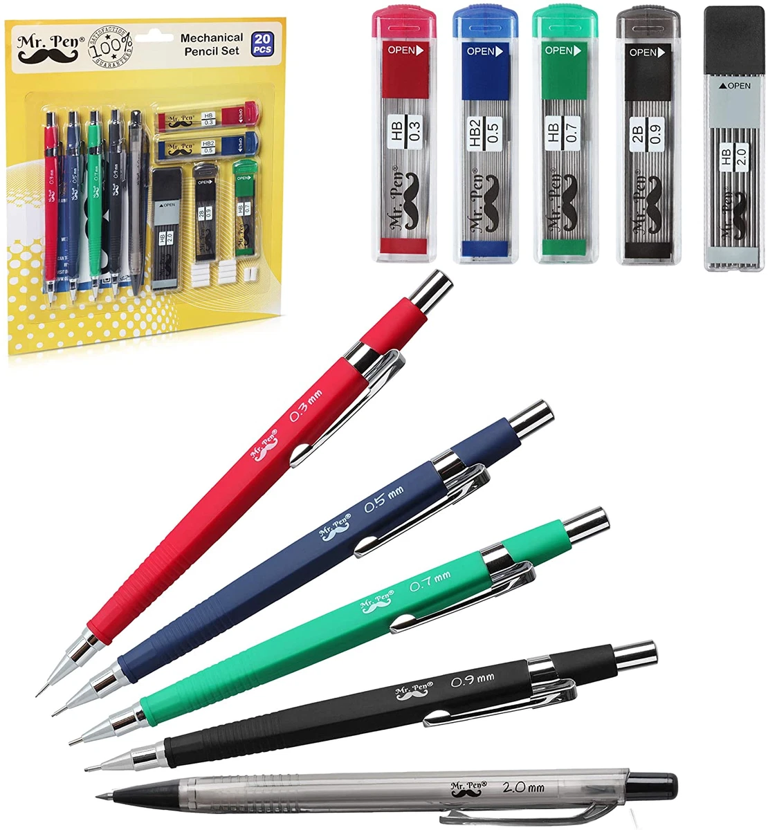 Essential Mechanical Pencil Set - 4 Sizes: 0.3, 0.5, 0.7 & 0.9mm with HB Lead & Eraser Refills