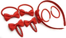 7 PIECE SCHOOL COLOURS Hair Bow Snap Clips SET ALICE BAND PONIOS PonyTail Holde