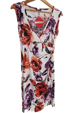 Worship Shift Dress Womens Colorful Floral Side Pleated Wrap V Neck Size 10