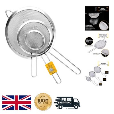 3-teiliges feinmaschiges Sieb - stabiler Edelstahl zum Backen & Kochen