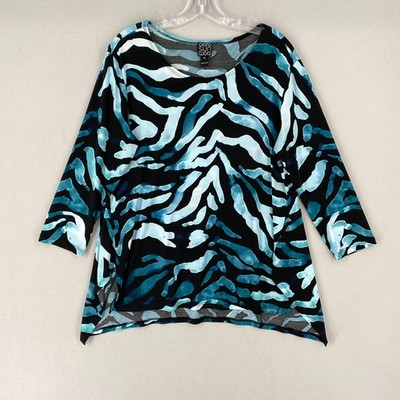 Clara Sunwoo High Low Tunic Size Medium Blue Black Zebra Print Artsy Flowy