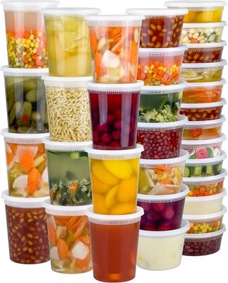 Dipoo 60 Sets (120-Piece) Deli Containers with Lids, 32/16/8 oz X 20 Set Each, L