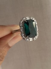 Diamonique Ring size O Emerald Green Victorian Gothic Statement Cocktail Cruise