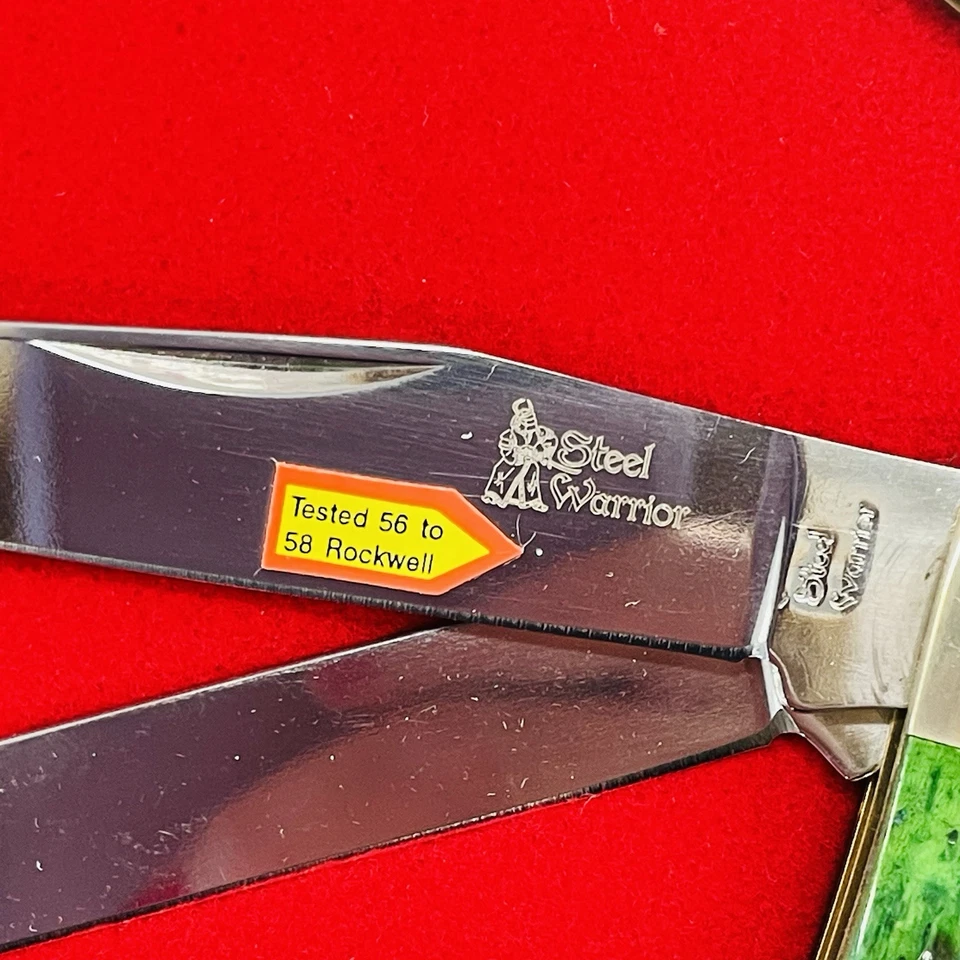 Frost Cutlery Steel Warrior Knives Green Croc Bone Handle Set in Display Case - Image 3 of 4