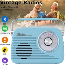 Portable Bluetooth Speaker Retro Radio AM FM SW Solar/Battery Operated/USB Gifts