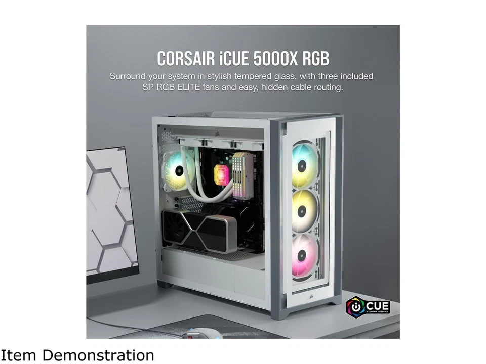 CORSAIR iCUE 5000X RGB ATX Mid Tower Computer PC Case Tempered Glass - White - Image 3 of 4