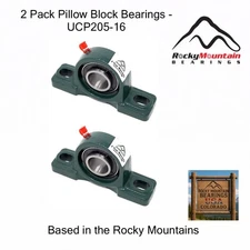 (2) UCP205-16 Solid Base Pillow Block Bearing 1" Bore Self Aligning 2 Bolt
