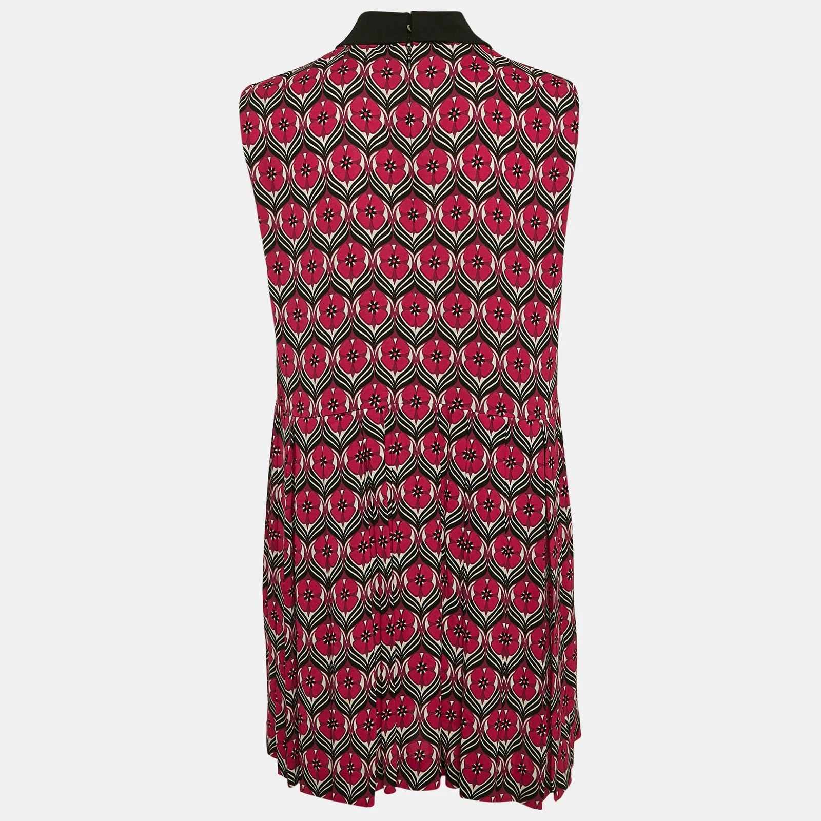 Mini Abito Miu Miu Rosso Stampa Floreale Crepe Pieghettato Senza Maniche M