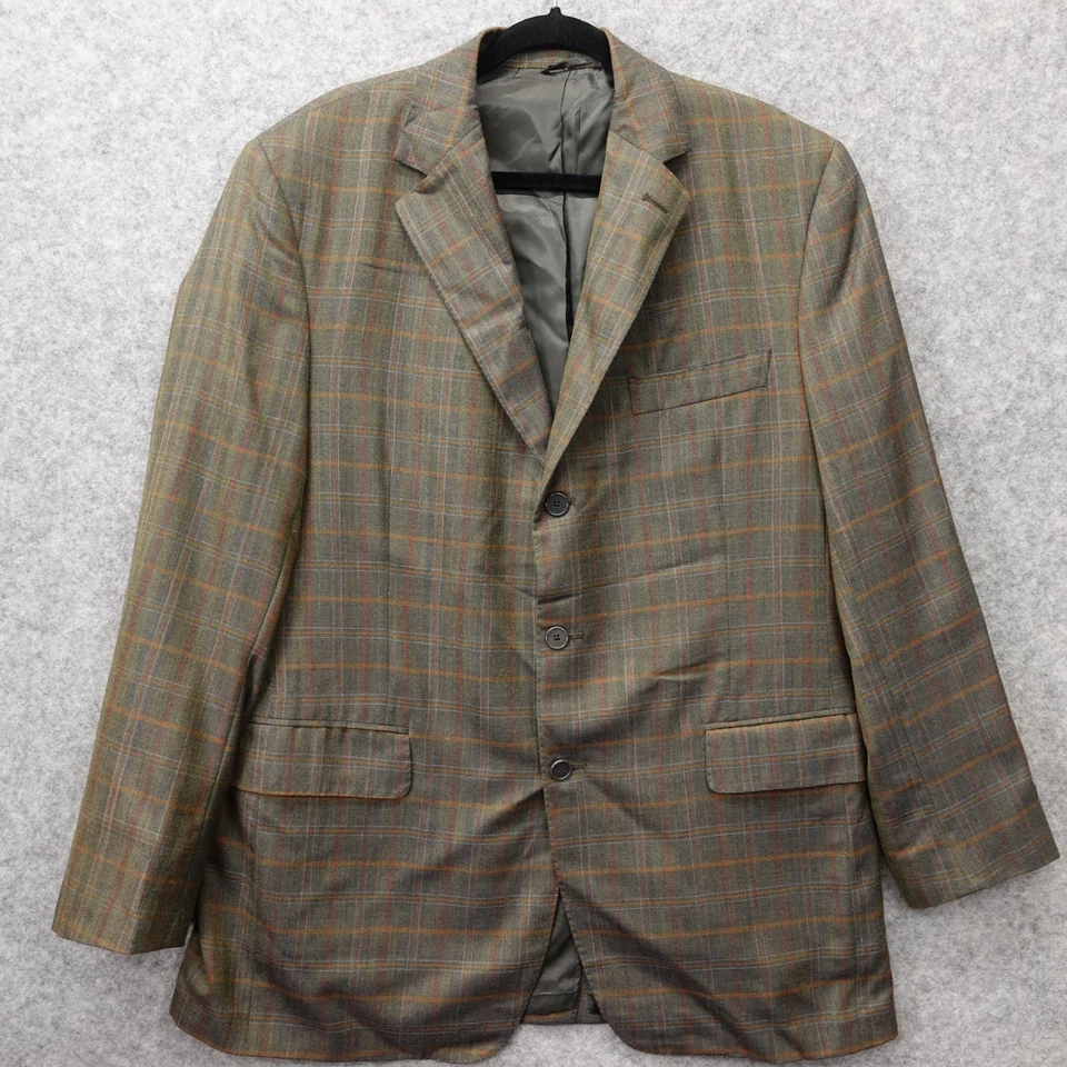 美国制造 Windowpane 格纹运动外套男式 40R 绿色 HOLLAND SHERRY 定制夹克 — 第 2/4 张图片