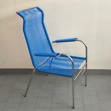FAUTEUIL SCOUBIDOU VINTAGE 1960 FIL BLEU & ACIER CHROME 60S RETRO 1960S ZAZOU