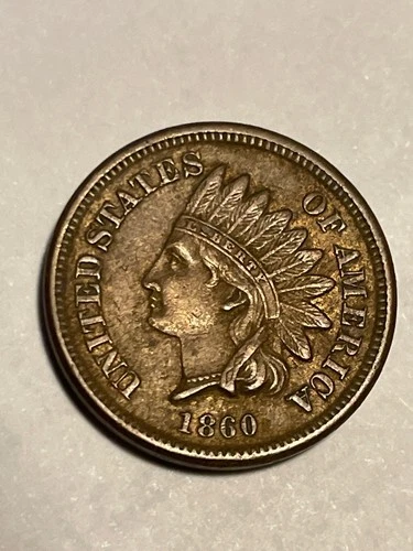 1860 COPPER NICKEL INDIAN HEAD CENT~ AU ~VERY NICE COIN- Almost Uncirculated