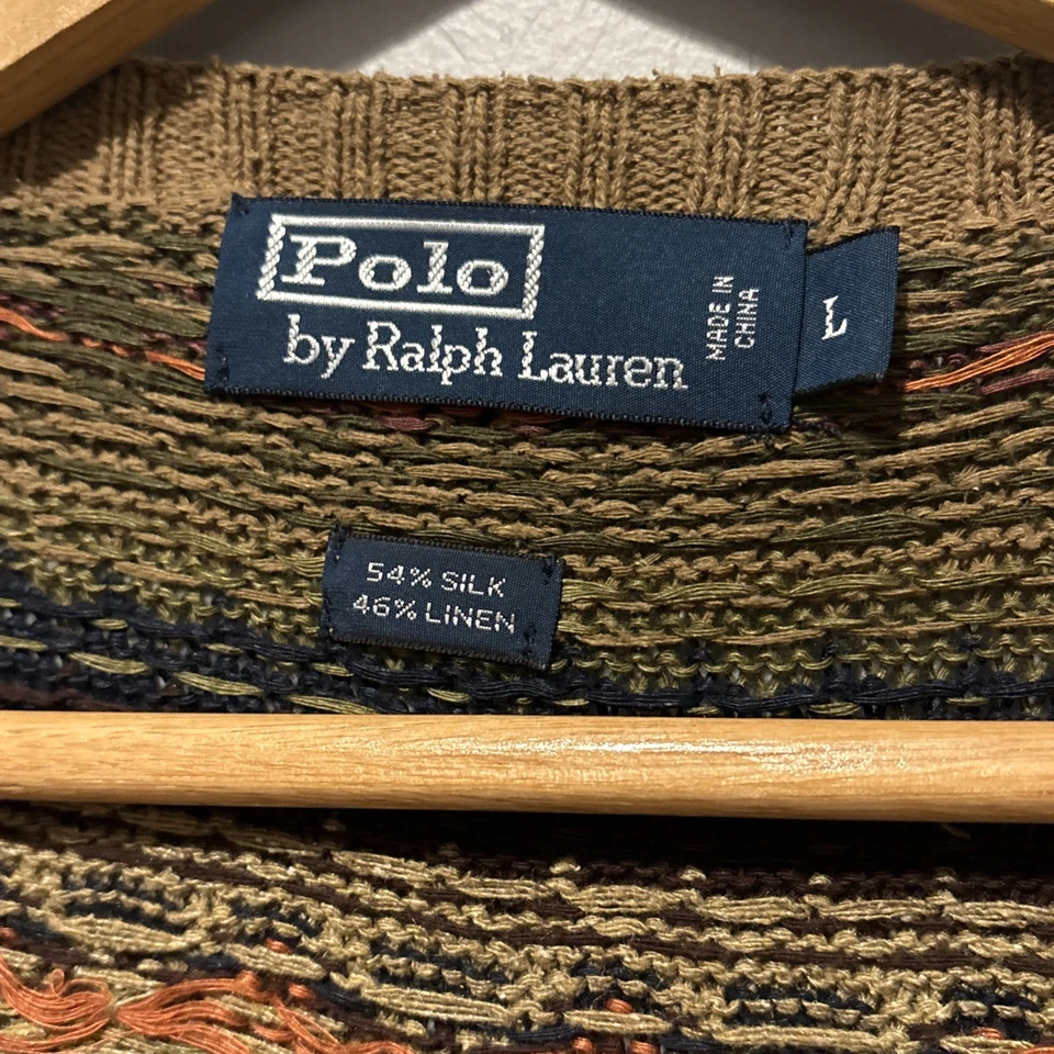 Vintage 90s Polo Ralph Lauren Linen Cotton Silk Tan Checkered Sweater Vest - L - Image 2 of 4