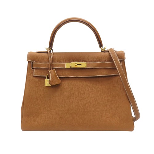 HERMES Kelly 32 Shoulder Handbag Togo Leather Gold Brown A Stamp GHW